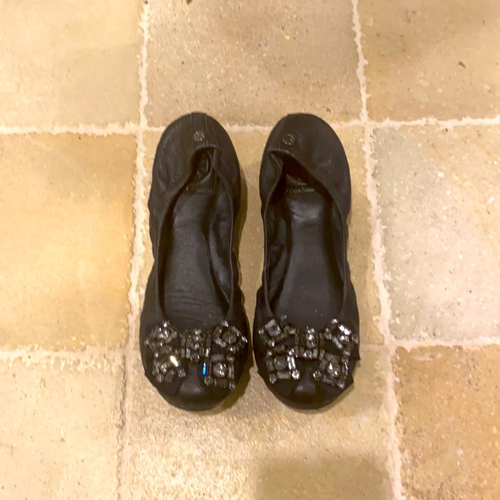 Tory Burch black flats with rhinestone detail